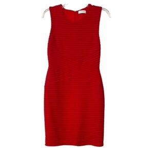 Calvin Klein Dress Sleeveless Textured Sheath Mini Bodycon Back‎ Zip Red Size 4